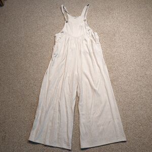 Kori Overalls Womens Small Wide Leg Pockets Tan Linen Blend Relaxed Boho